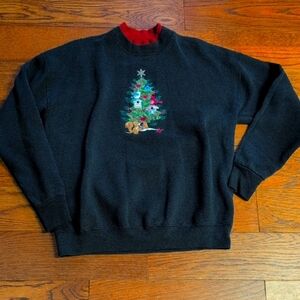 Top Stitch - Vintage Black Christmas Tree Sweater With Turtle Neck